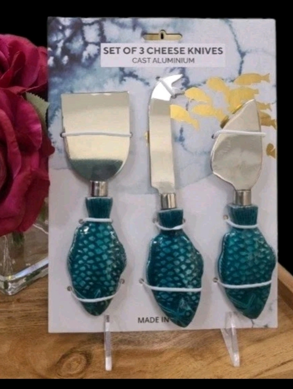 3pc Blue Fish Cheese Knives For Charcutterie Appetizers Tapas Coastal Beach New